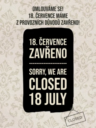 ❗️V sobotu 18. července máme zavřeno!
🍸Uvidíme se zase v úterý 21. července.